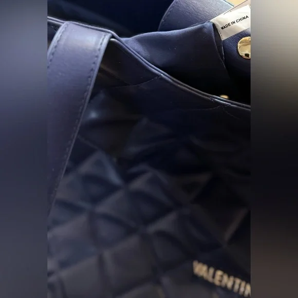 Valentino Navy Quilted Tote Bag by Mario Valentino Crossbody & Handbag New